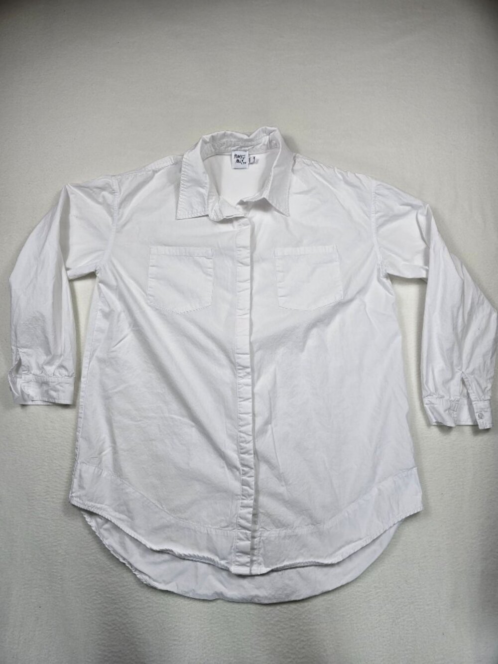 Princess Polly 8 White Button Up Long Sleeve Shirt 100% Cotton Minimalist